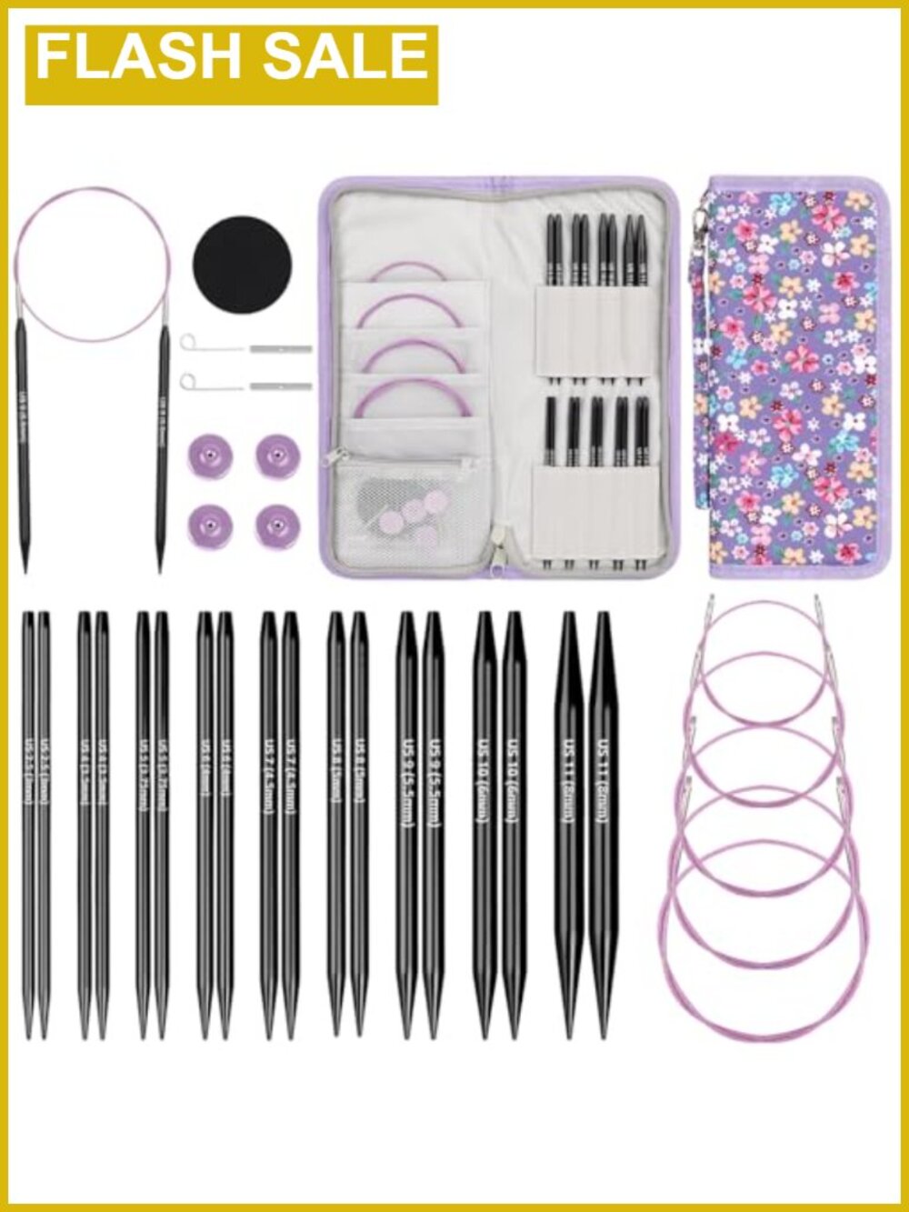Interchangeable Circular Knitting Needles Set 9 Pairs Stainless Steel